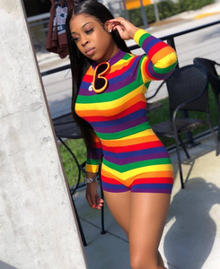 Mono corto de manga larga con estampado de arcoíris para <span class=keywords><strong>mujer</strong></span>, traje Sexy ajustado con rayas, gran oferta, <span class=keywords><strong>2020</strong></span> - Product Image 3