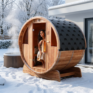 Sauna de Barril de Cedro Japonés para Exteriores, Moderna, de Madera Sólida, para 4-6 Personas, con Calentador Harvia, Ecológica, para Parques, Directo de Fábrica, OEM - Product Image 1