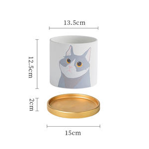 <span class=keywords><strong>Maceta</strong></span> de cerámica de <span class=keywords><strong>gatito</strong></span> bonito de dibujos animados con bandeja <span class=keywords><strong>maceta</strong></span> redonda de animal abstracto nórdico <span class=keywords><strong>maceta</strong></span> de planta verde suculenta de fresa - Product Image 2