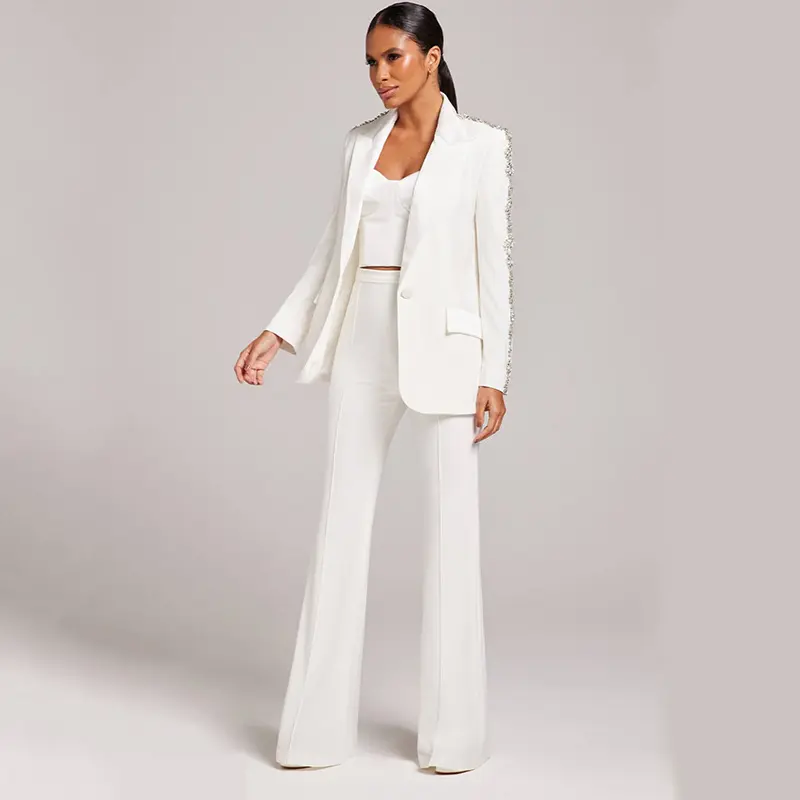 A7554 Odm clothing white Blazer and Long Pant Set Casual Women Office Lady Suit Women Suits & Tuxedo