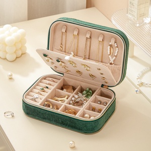 Wholesale Custom Double-layer Velvet Travel Jewelry Organizer <b>Box</b> with Mirror Zipper for Storing Necklaces <b>Earrings</b> and Rings - Product Image 4