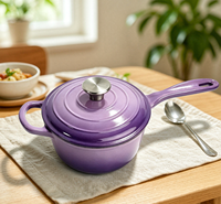 Casserole miniature avec couvercle LFGB FDA 19 cm, pot à lait, compatible four et induction, logo personnalisé OEM, ustensiles de cuisine en fonte émaillée, pot de cuisson