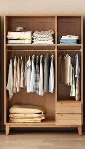 Armoire scandinave en bois avec portes à battants, en bois massif, autoportante, meubles de chambre à coucher modernes, 2 tiroirs - Product Image 6