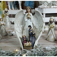 Meilleures ventes Articles religieux catholiques en résine Ange priant avec sculpture de la Sainte Famille Cadeaux religieux