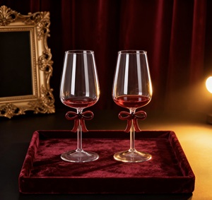 Thiết kế hiện đại Red Black Color Glass goblets với Bow Wine Flutes cho trang trí đám cưới và quà tặng cho - Product Image 2