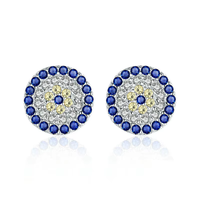 Liming Vintage 925 Sterling Silver Full Zircon Lucky Blue Evil Eye Fatima Hand Drop Hoop Boucles d'oreilles pour femmes Fine Jewelry