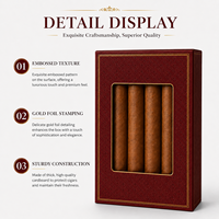 Boîte à cigares de luxe rouge gaufrée avec fenêtre, estampage à chaud doré, emballage en carton premium pour tabac, coffret cadeau pour 4 cigares