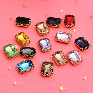 Strass en verre rectangulaires à 16 facettes avec bord doré pour la couture manuelle de vêtements DIY - Product Image 3