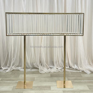 SMOOTH Gold <b>Wedding</b> Table Stand with Crystal Beads Rectangle Top Flower <b>Centerpiece</b> for <b>Wedding</b> Reception Decor - Product Image 1