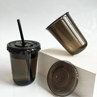 Tasse de boisson froide en plastique PET jetable noir transparent avec couvercle 360ml 500ml sac de récipient de boisson de café de type U