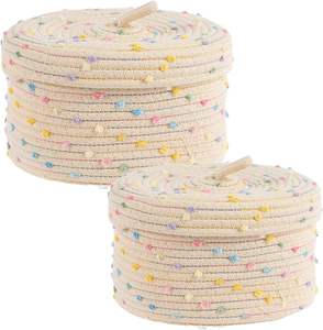 Panier de rangement décoratif en corde de coton tressée, écologique et moderne, avec couvercle, grande capacité, organisateur de bureau et multi-usages - Product Image 1