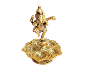 Idole artisanale en métal du Dieu Ganesha avec lampe à huile multi-diya pour la décoration intérieure et la Puja - Product Image 2
