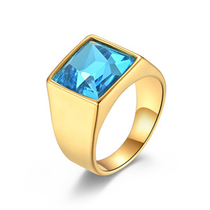 Anillos Cuadrados de Cristal Brillante para Mujer, Chapados en Oro, de Acero Inoxidable con Circonita - Product Image 1