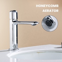 Robinet de lavabo moderne en alliage de zinc finition chromée, bec long, aérateur nid d'abeille, mitigeur en céramique à poignée unique, montage sur comptoir
