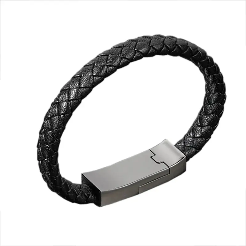 Hot Usb Opladen Armband Kabel Mode Draagbare Pu Lederen Armband Usb Oplaadkabel