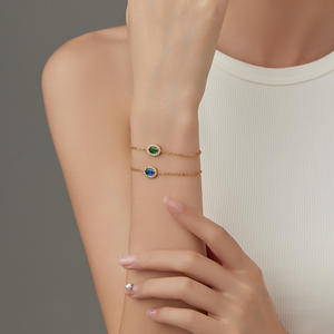 Nueva joyería llegada Forma ovalada Colorido Zirconia 18K Chapado en oro Cadenas de acero inoxidable Pulsera de eslabones - Product Image 1