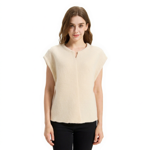 Cardigan en tricot côtelé à manches chauve-souris pour femme, col boutonné, couleur unie, pour l'automne, 100% cachemire, décontracté - Product Image 1