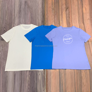<span class=keywords><strong>Camisetas</strong></span> de Verano Personalizadas al por Mayor para Mujer, Estilo Urbano Básico, Hombro Caído, Algodón Anillado para Entrenamiento, Camiseta Oversize Holgada para Mujer - Product Image 2