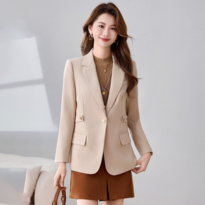 Women's Blazer Khaki Solid Color Single Button Anti-Wrinkle Polyester Worsted Commuting Professional Wear - Product Image 4