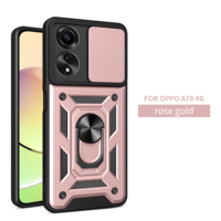 Coque pour OPPO A98/A79/A58/A59/A78 Armure Antichoc Anneau Métallique Béquille Fenêtre Coulissante Lentille Pour Oppo A18/A38/A60 coque de téléphone