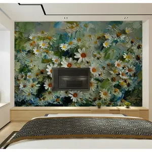 Salon Mural marguerite Tv fond papier peint français rétro papier peint Art peinture à l'huile fleurs Style pastoral revêtement mural