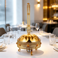 Réchaud de buffet FLEY en acier inoxydable doré avec brûleur à alcool et couvercle décoratif en dôme pour tables de restaurant et banquets