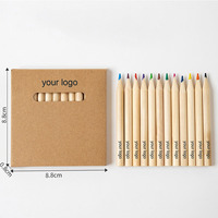 Crayons de couleur miniatures avec logo personnalisé, 3,5 pouces, 6 couleurs, crayons de couleur en bois pré-affûtés dans une boîte en kraft