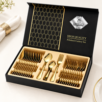 Ensemble de 36 couverts élégants en acier inoxydable finition miroir avec boîte cadeau pour mariage et banquet