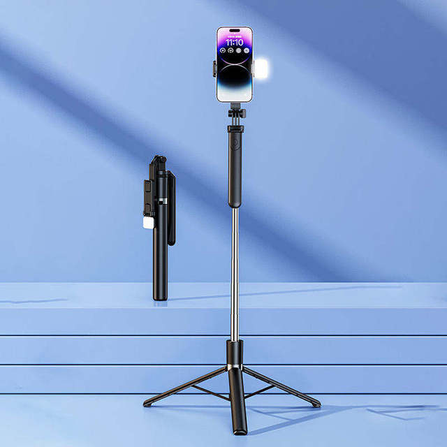 With LED Light Rocker Arm Selfie Stick 1.8m Rotatable Foldable Mobile Phone Holder Tripod Stand for Live Streaming Photography