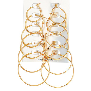 Lot de 6 paires de boucles d'oreilles créoles plaquées or, tailles variées, légères, grandes créoles, bijoux fantaisie <span class=keywords><strong>pas</strong></span> chers pour femmes - Product Image 1