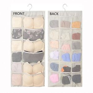 Dual-Sided Foldable Portable Closet Underwear Organizer Beige Mesh Pockets with Hanger Metal <b>Storage</b> <b>Boxes</b> & Bins - Product Image 2