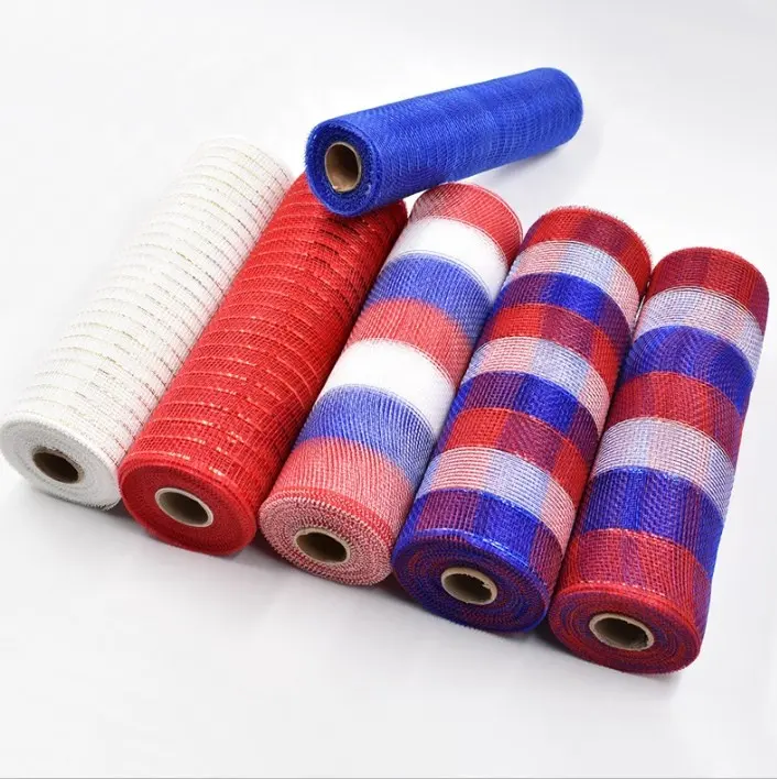 Memorial Day Kranz Making Mesh Großhandel 10 "Blau/Weiß/Rot Poly Mesh Rollen für Independence Day Kränze