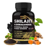 Capsules de Shilajit Complexe Viral Haute Concentration 15250mg avec Rhodiola et Ginseng pour Soutien Antioxydant, Immunitaire et Vitalité - Usage Adulte