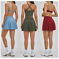 Ensemble 2 pièces pour femme : Soutien-gorge triangle solide à double bretelle et jupes, idéal pour le sport, le yoga, la gym, le fitness, l'entraînement et le tennis