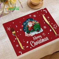 Napperon en lin design personnalisé de Noël Tapis de table en tissu polyester et lin imprimé par sublimation pour le réglage de la table de Noël