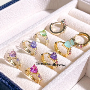 Bijoux de haute qualité en gros coloré CZ mignon boucles d'oreilles mode 18K plaqué or rose coeur Huggie boucles d'oreilles pour les femmes - Product Image 1