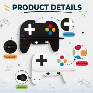 Estantes Flotantes con Forma de Control de Videojuegos (Paquete de 2), Ganchos Duraderos <span class=keywords><strong>para</strong></span> Montaje en Pared, Organizador de Accesorios <span class=keywords><strong>para</strong></span> Decoración de Sala de Videojuegos - Product Image 6