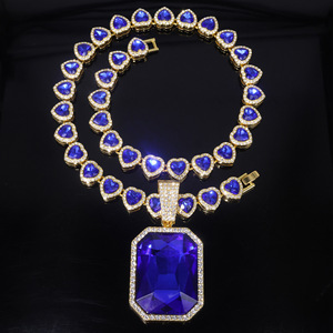Collana Classica da Uomo con Strass, Catena Cubana Colorata con Grande Ciondolo a Gemma per Feste, per Bambini - Product Image 3