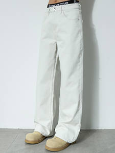 A25A a 8630/Jeans Beige de Pierna Recta con Botones Planos de Alta Gama para <span class=keywords><strong>Hombre</strong></span>, Holgados, Versátiles, Drapeados, Largos, Casuales, Vintage, Estilo Americano - Product Image 1