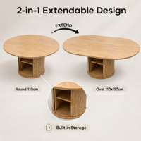 Table à manger extensible ronde à ovale 110 cm en MDF avec armoire de rangement, table extensible gain de place pour petit appartement