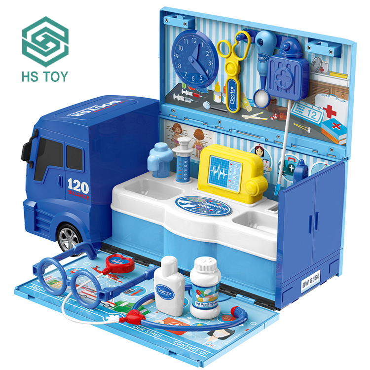 HS игрушечный стетоскоп для инъекций, пластиковый ролевой спасательный грузовик, мобильный врачебный набор, медицинский автомобиль, роскошные детские игрушки «сделай сам»
