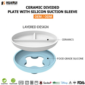 <span class=keywords><strong>Assiette</strong></span> en céramique personnalisée à 3 compartiments <span class=keywords><strong>avec</strong></span> manchon d'aspiration en silicone, <span class=keywords><strong>assiette</strong></span> à compartiments en porcelaine pour aliments - Product Image 2
