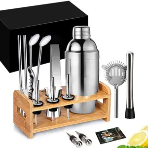 Wuyi Camol Factory Kit de barman 17 pièces ensemble d'outils de barre d'argent mélange de cocktails mélange de boissons service de vin en acier durable en métal