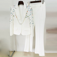 Ensembles de Costume de Bureau de Luxe pour Femme, Vêtements de Mode Féminins Élégants avec Strass