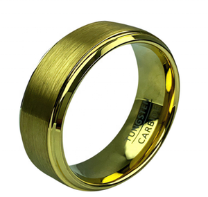 Anel de Joalheria Personalizado em Carboneto de Tungstênio com Acabamento Escovado de 8mm, Bicolor Preto e Dourado para Homens - Product Image 2