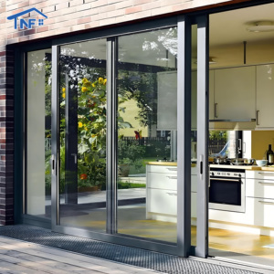 מודרני עיצוב פשוט אבקת עיצוב מצופה אלומיניום שחור סגסוגת מסגרת דק זכוכית הזזה דלת as2047 מוסמך לגינה סלון - Product Image 2