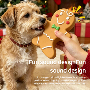 Juguetes de Navidad para Perros con Forma de Galleta de Jengibre, Pelota de Látex Duradera con Sonido, Juguetes Interactivos para Masticar para Cachorros, Alivio del Aburrimiento y Dientes Sensibles - Product Image 1