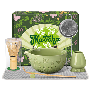 Custom Traditional Japanese-Style 7-Piece High Quality Matcha <b>Tea</b> <b>Set</b> Engraved Bowl Bamboo Hand Whisk Butterfly Pattern Matcha - Product Image 1