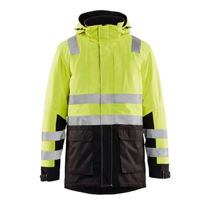 Chaqueta de Seguridad Reflectante de Alta Visibilidad para Hombre, Impermeable y Resistente al Viento, con Capucha y Bolsillos, Color Amarillo y Negro - Product Image 1