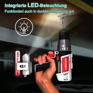 Hychika 18 מסך מסך אלחוטי, מקדחה אלחוטי עם סוללה 2.0 אה, פטיש מקדחה מקס. 45 ננומטר, 2 מהירויות, 21 + 3 מומנט - Product Image 3